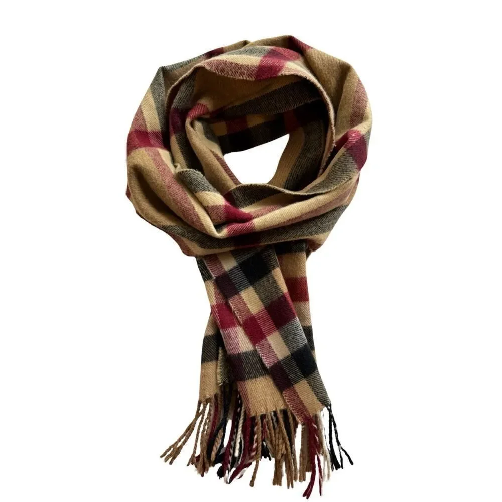 Bass Plaid Cashmere Feel Classic Soft Luxurious Winter Scarf Unisex (Camel)